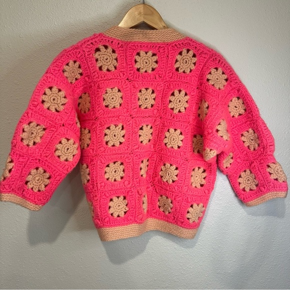 Handmade Pink Crochet Cardigan Sweater - Picture 5 of 7